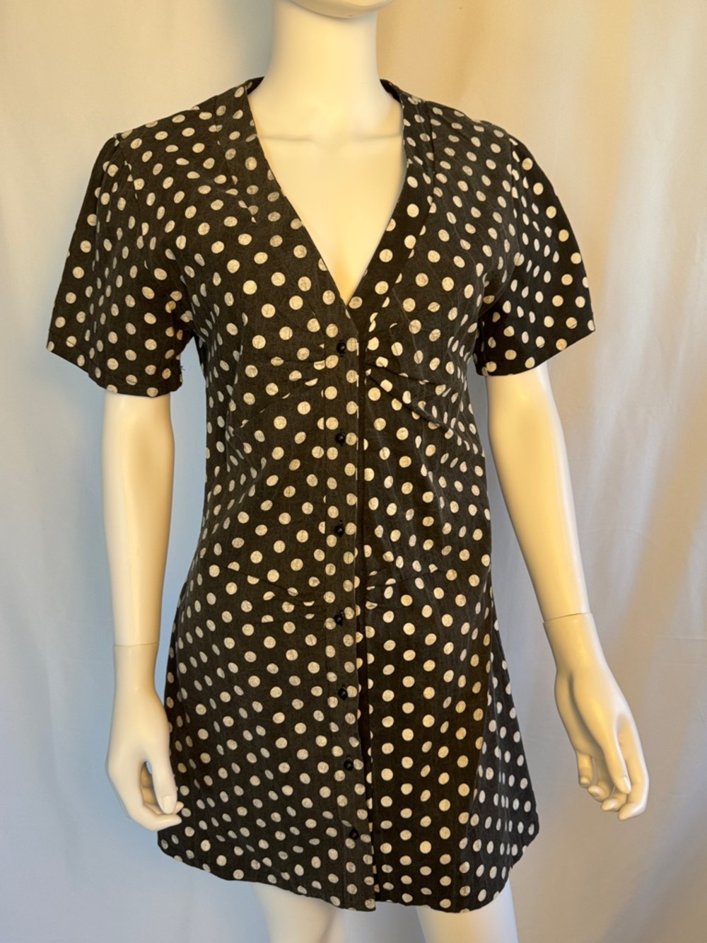 Black Polka Dot V-Neck Mini Dress